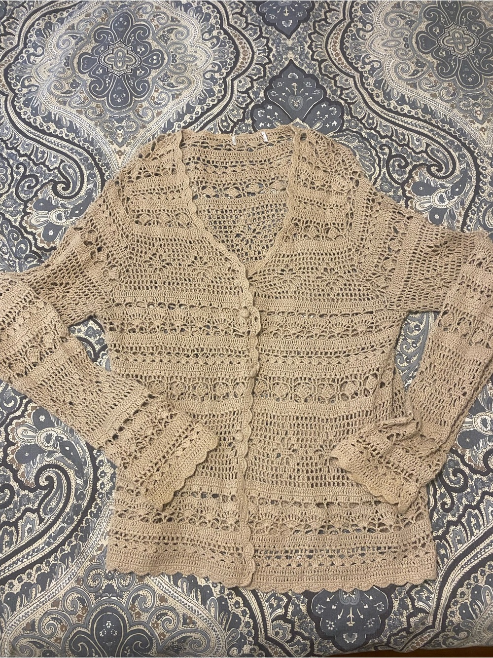Beige Crochet Button-Front Women's Cardigan - Unknown Brand